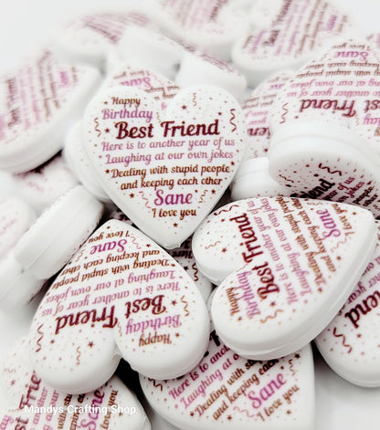 Best Friend Birthday Heart Focal Bead – Funny Printed Silicone Pen Bead (Set of 2)