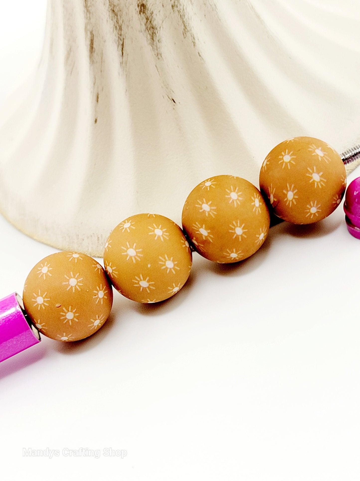15mm Brown Sun Print Silicone Bead – Western Theme Silicone Round Spacer Beads for Pens & Wristlets