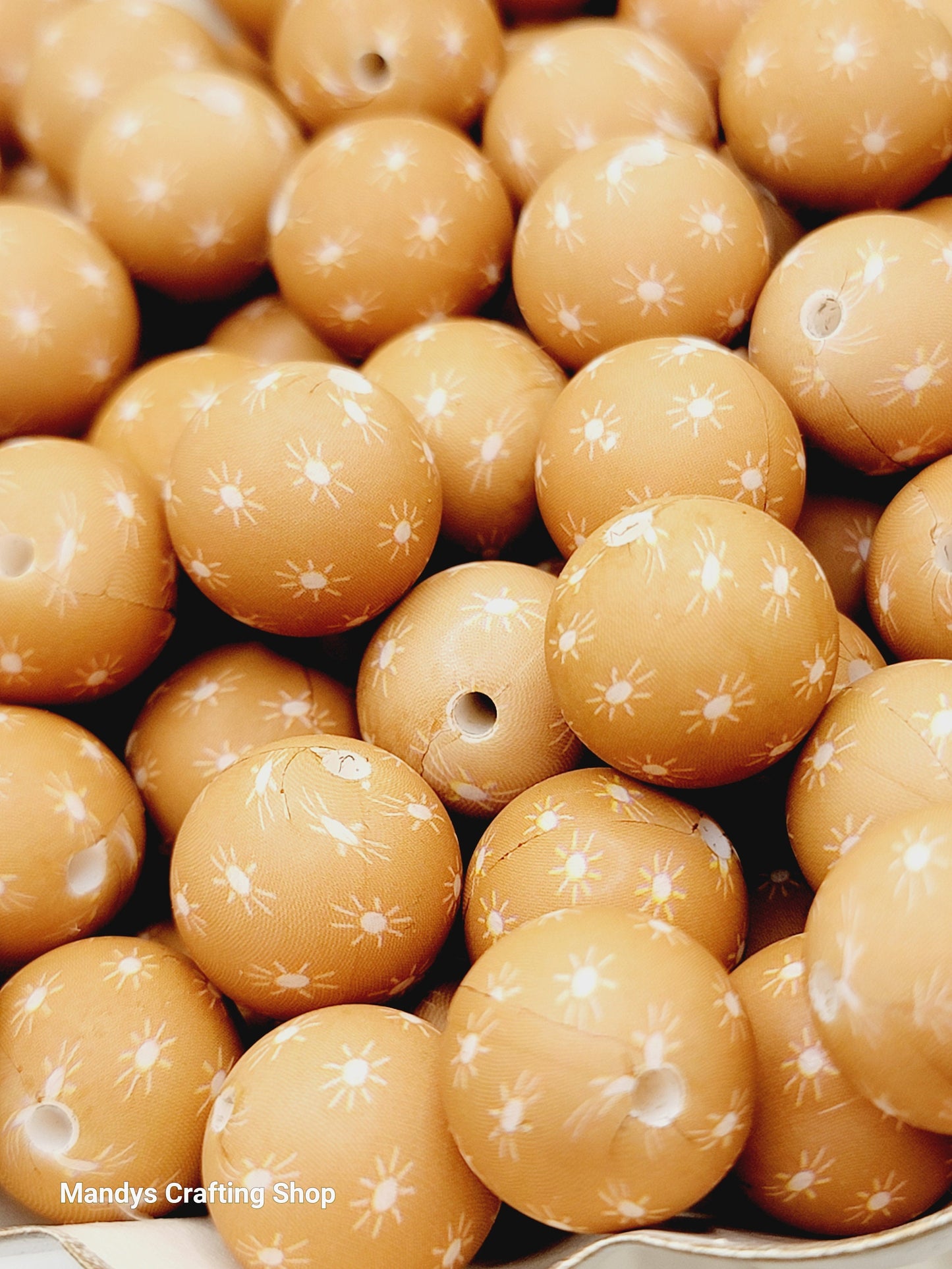 15mm Brown Sun Print Silicone Bead – Western Theme Silicone Round Spacer Beads for Pens & Wristlets