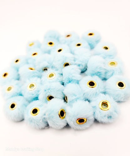 Light Blue Faux Fur Beads – Fuzzy Pom Pom Spacer Beads for Pens, Keychains & DIY Crafts (Set of 10)