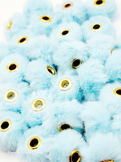 Light Blue Faux Fur Beads – Fuzzy Pom Pom Spacer Beads for Pens, Keychains & DIY Crafts (Set of 10)