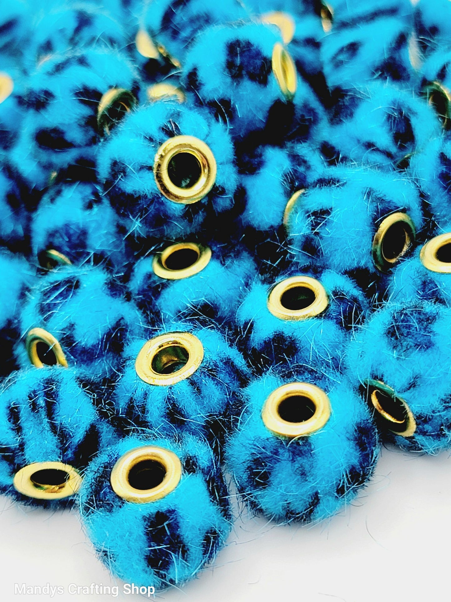 Blue Leopard Print Plush Beads – Fuzzy Pom Pom Spacer Beads for DIY Crafts (Set of 5)