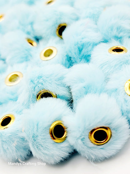 Light Blue Faux Fur Beads – Fuzzy Pom Pom Spacer Beads for Pens, Keychains & DIY Crafts (Set of 10)