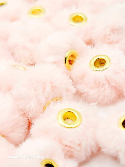 Light Pink Faux Fur Beads – Fuzzy Spacer Pom Pom Beads for Pens, Keychains & DIY Crafts (Set of 10)