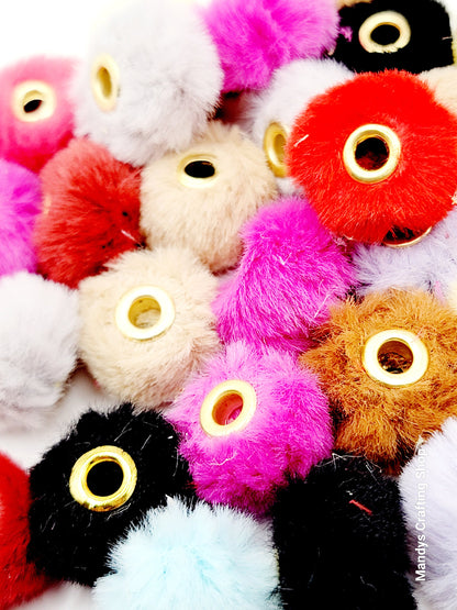 Mixed Color Faux Fur Beads – Fuzzy Pom Pom Spacer Beads for Pens & DIY Crafts (Set of 10)