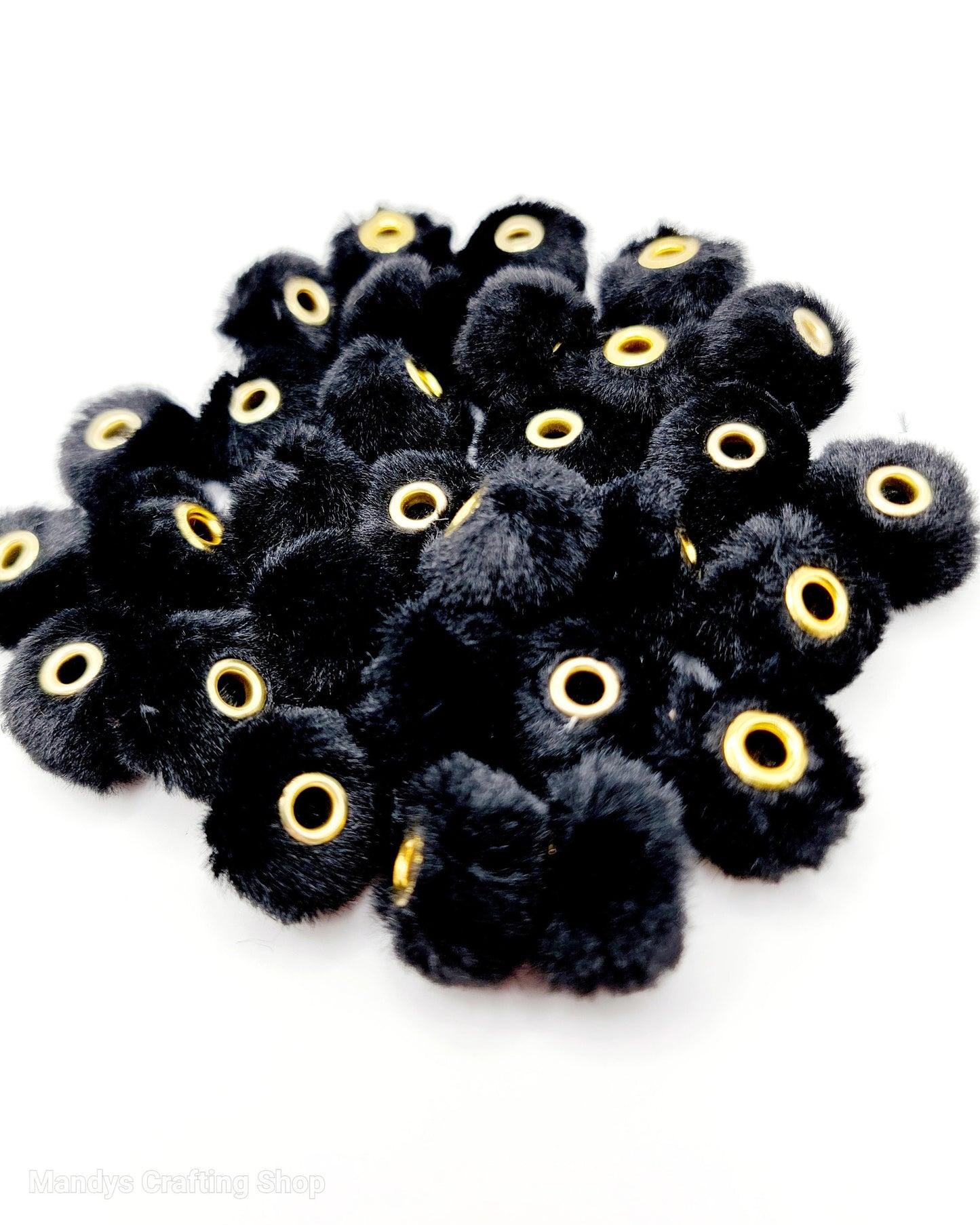 Black Faux Fur Beads – Fuzzy Spacer Beads for Pens, Keychains & DIY Crafts (Set of 10)