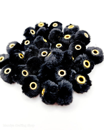 Black Faux Fur Beads – Fuzzy Spacer Beads for Pens, Keychains & DIY Crafts (Set of 10)