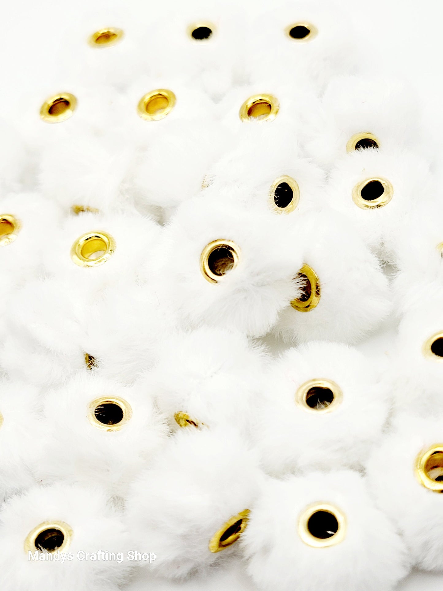 White Faux Fur Beads – Fuzzy Pom Pom Spacer Beads for Pens, Keychains & DIY Crafts (Set of 10)
