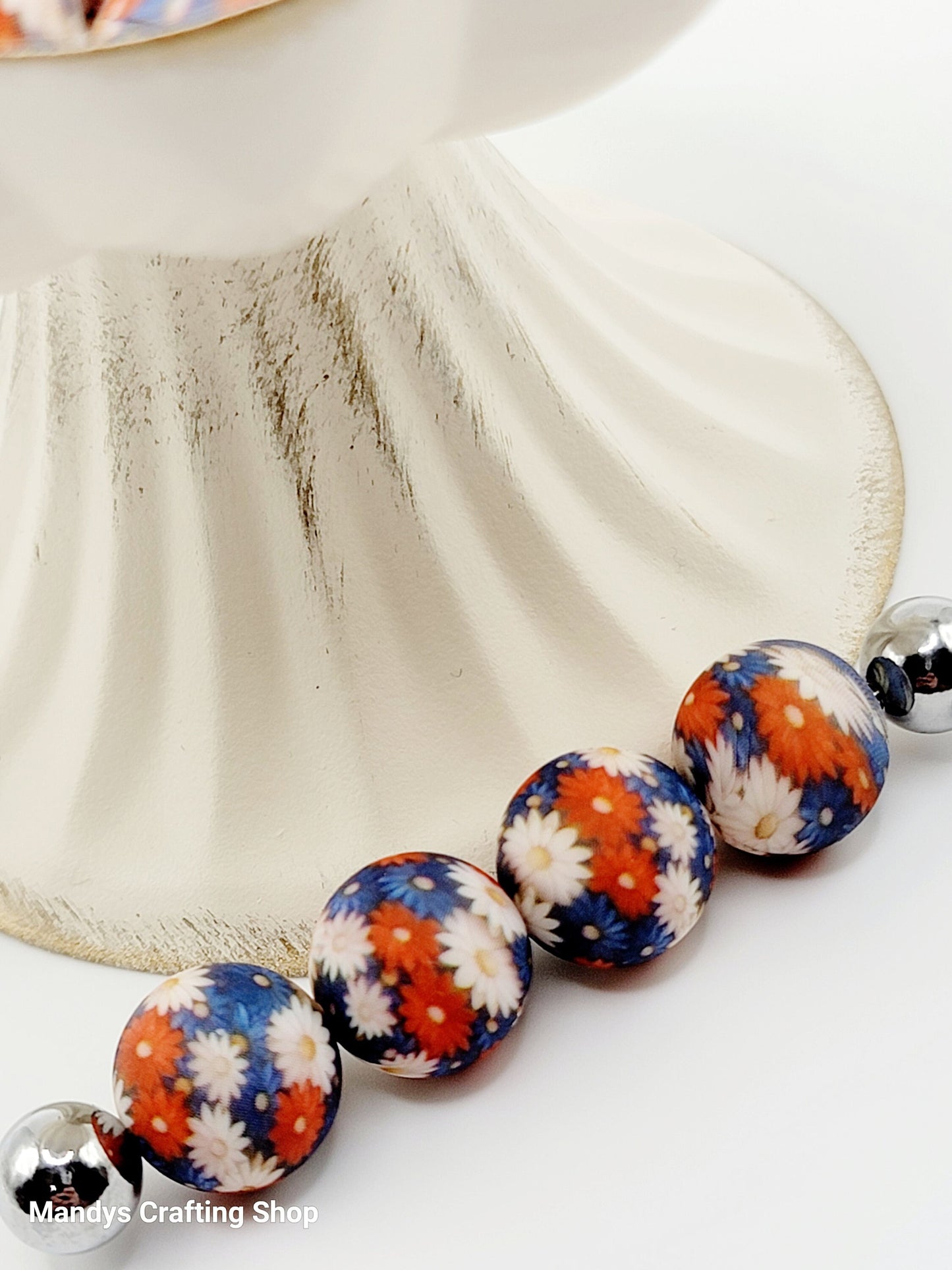 15mm Printed American Daisy Silicone Bead – Patriotic Floral Round Spacer Beads for Pens & Wristlets