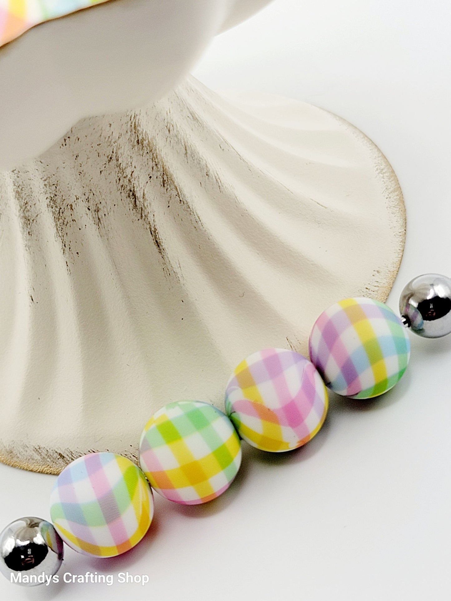 15mm Printed Pastel Picnic Cloth Silicone Bead – Rainbow Checkered Round Beads for Pens & Wristlets