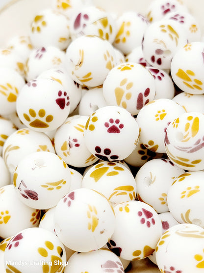 15mm Printed Fall For You Paw Print Silicone Bead – Pet Paw Beads for Pens & Wristlets