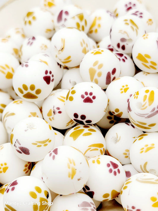 15mm Printed Fall For You Paw Print Silicone Bead – Pet Paw Beads for Pens & Wristlets