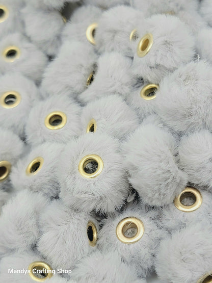 Light Gray Faux Fur Beads – Fuzzy Pom Pom Spacer Beads for Keychains & DIY Crafts (Set of 10)