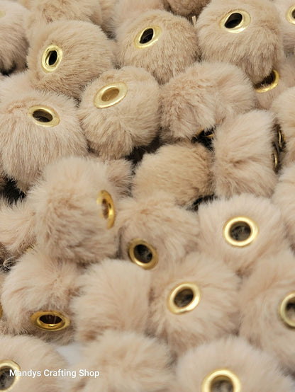 Taupe Faux Fur Beads – Fuzzy Pom Pom Spacer Beads for Pens, Keychains & DIY Crafts (Set of 10)