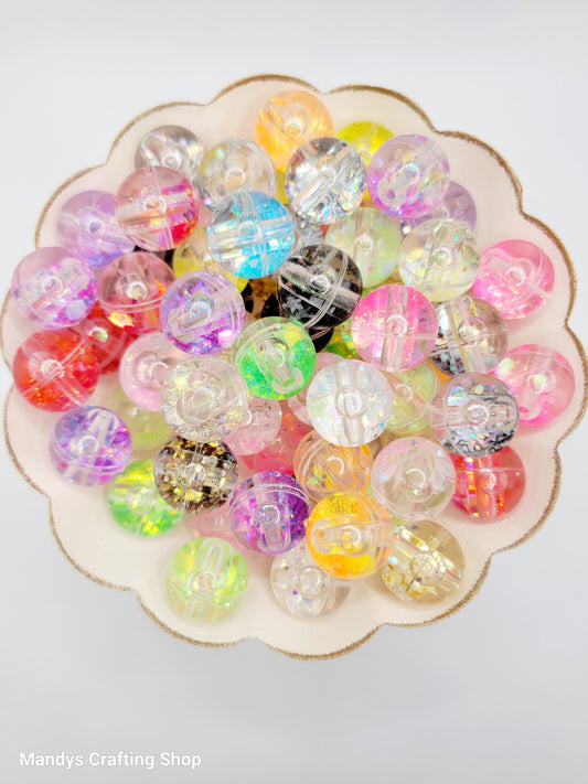 18mm Glitter Liquid Acrylic Beads (Set of 5 or 10) – Assorted Color Mix
