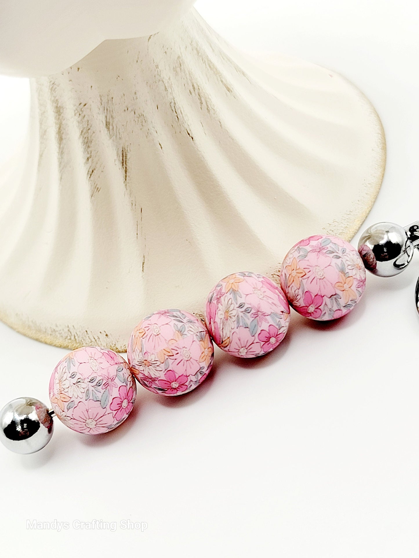 15mm Printed Pink Garden Print Silicone Bead – 15mm Round Floral Beads for Pens & Wristlets