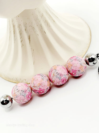 15mm Printed Pink Garden Print Silicone Bead – 15mm Round Floral Beads for Pens & Wristlets