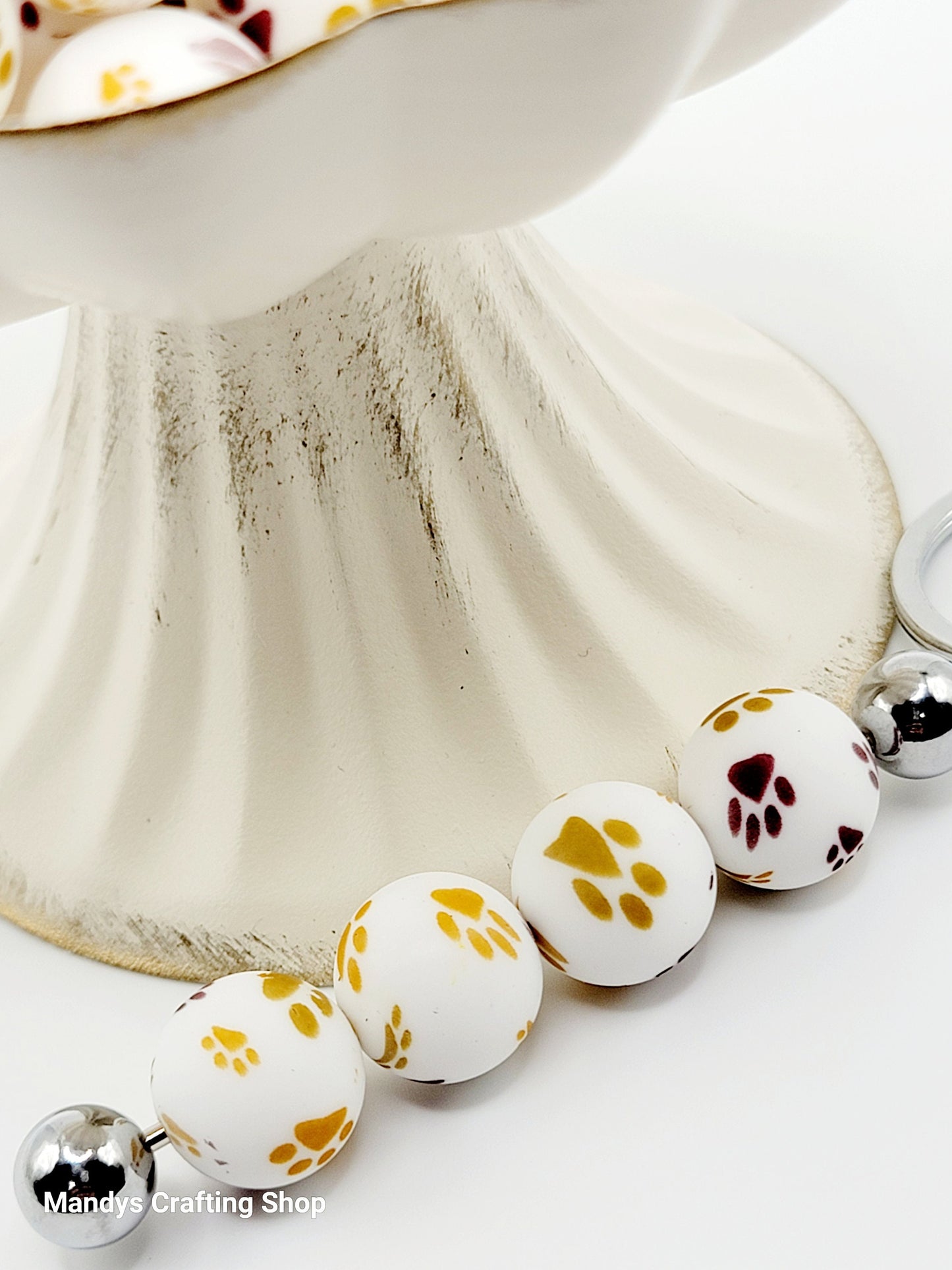 15mm Printed Fall For You Paw Print Silicone Bead – Pet Paw Beads for Pens & Wristlets