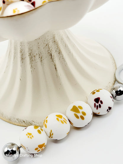 15mm Printed Fall For You Paw Print Silicone Bead – Pet Paw Beads for Pens & Wristlets