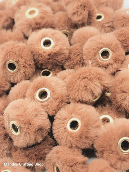 Brown Faux Fur Beads – Fuzzy Pom Pom Spacer Beads for Pens, Keychains & DIY Crafts (Set of 10)