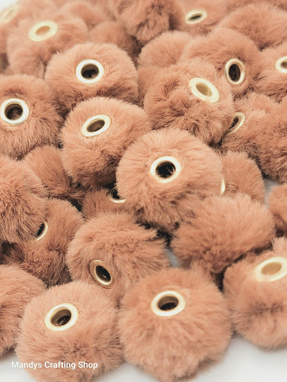 Brown Faux Fur Beads – Fuzzy Pom Pom Spacer Beads for Pens, Keychains & DIY Crafts (Set of 10)