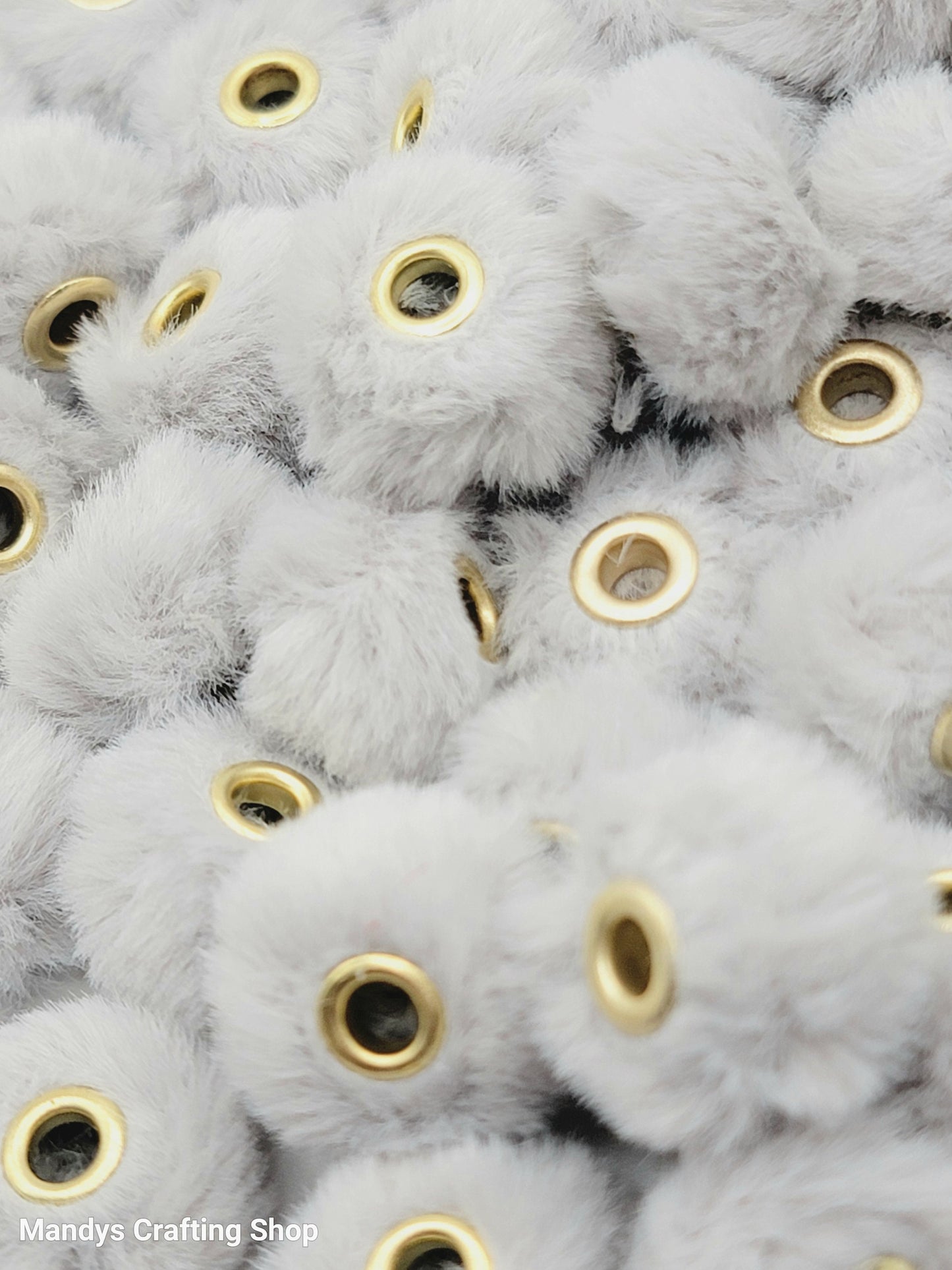 Light Gray Faux Fur Beads – Fuzzy Pom Pom Spacer Beads for Keychains & DIY Crafts (Set of 10)