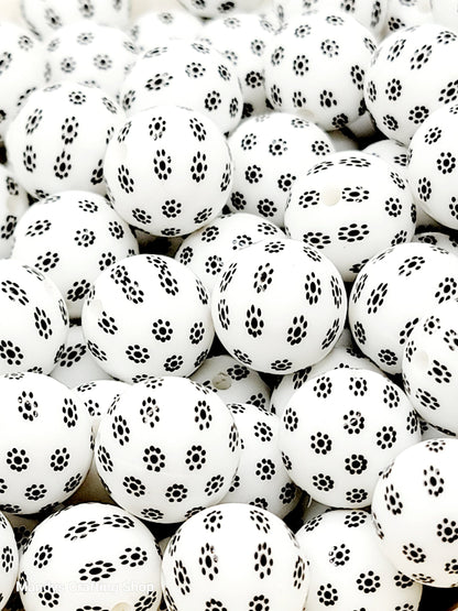 15mm Printed White & Black Daisy Floral Silicone Bead – Round Flower Beads for Pens & Wristlets