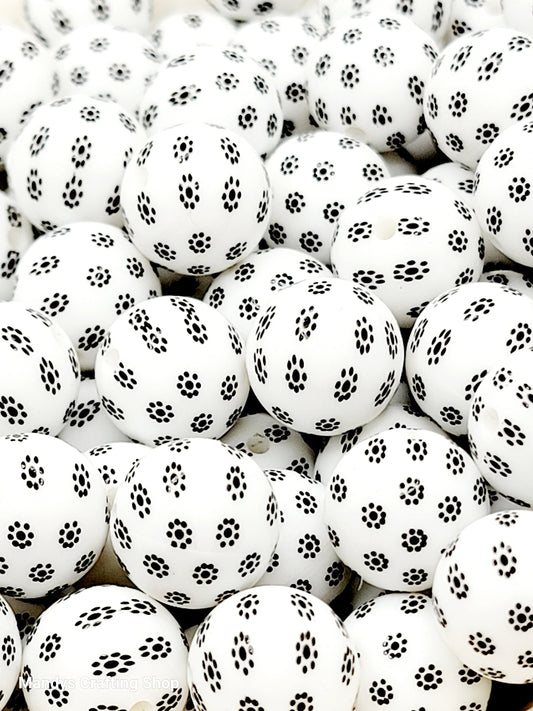 15mm Printed White & Black Daisy Floral Silicone Bead – Round Flower Beads for Pens & Wristlets