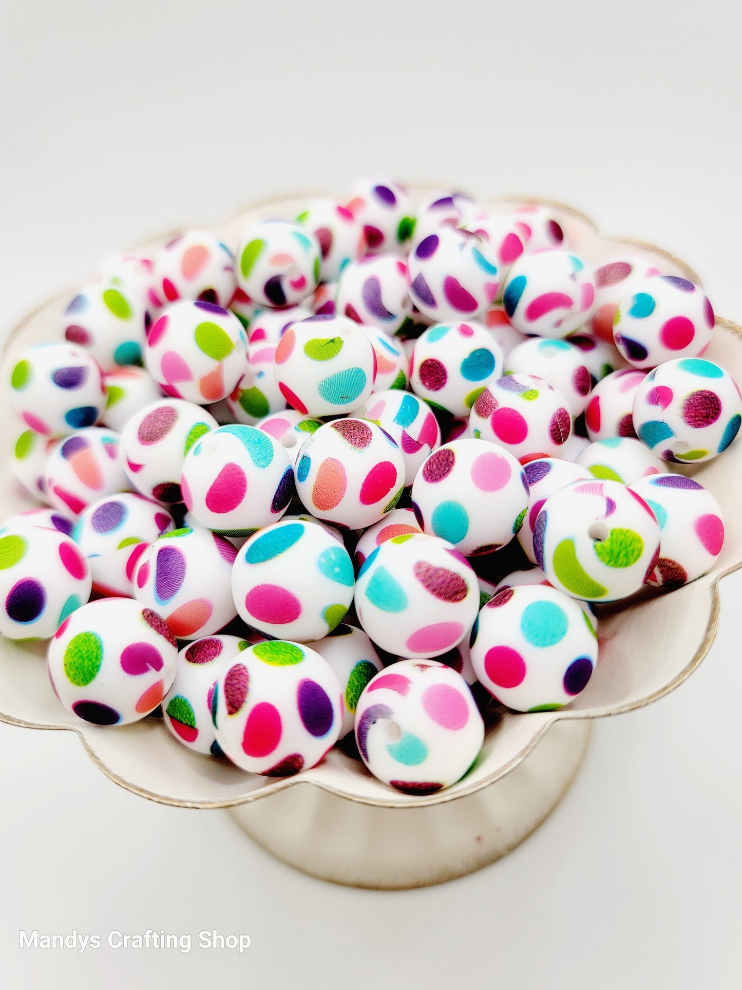15mm Printed Rainbow Large Dot Print Silicone Bead – Pattern Round Beads for Pens & Wristlets