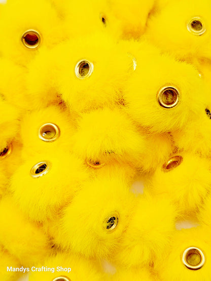 Bright Yellow Faux Fur Beads – Fuzzy Pom Pom Spacer Beads for Pens, Keychains & DIY Crafts (Set of 10)