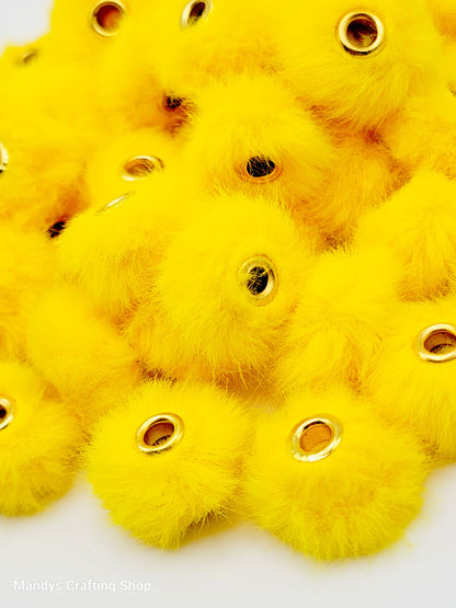 Bright Yellow Faux Fur Beads – Fuzzy Pom Pom Spacer Beads for Pens, Keychains & DIY Crafts (Set of 10)