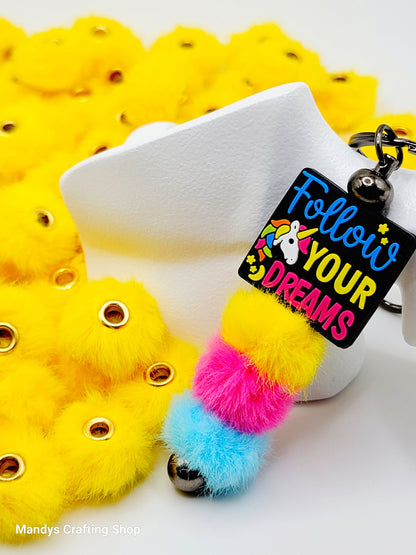 Bright Yellow Faux Fur Beads – Fuzzy Pom Pom Spacer Beads for Pens, Keychains & DIY Crafts (Set of 10)