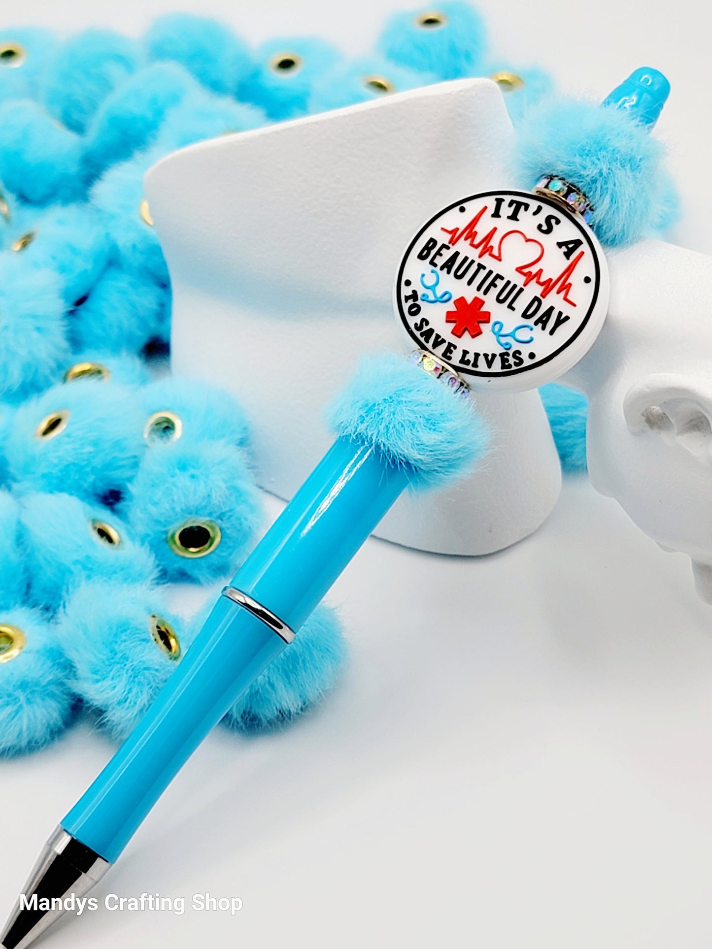 Robin Egg Blue Faux Fur Beads – Fuzzy Pom Pom Spacer Beads for Pens, Keychains & DIY Crafts (Set of 10)