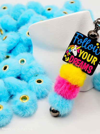 Robin Egg Blue Faux Fur Beads – Fuzzy Pom Pom Spacer Beads for Pens, Keychains & DIY Crafts (Set of 10)