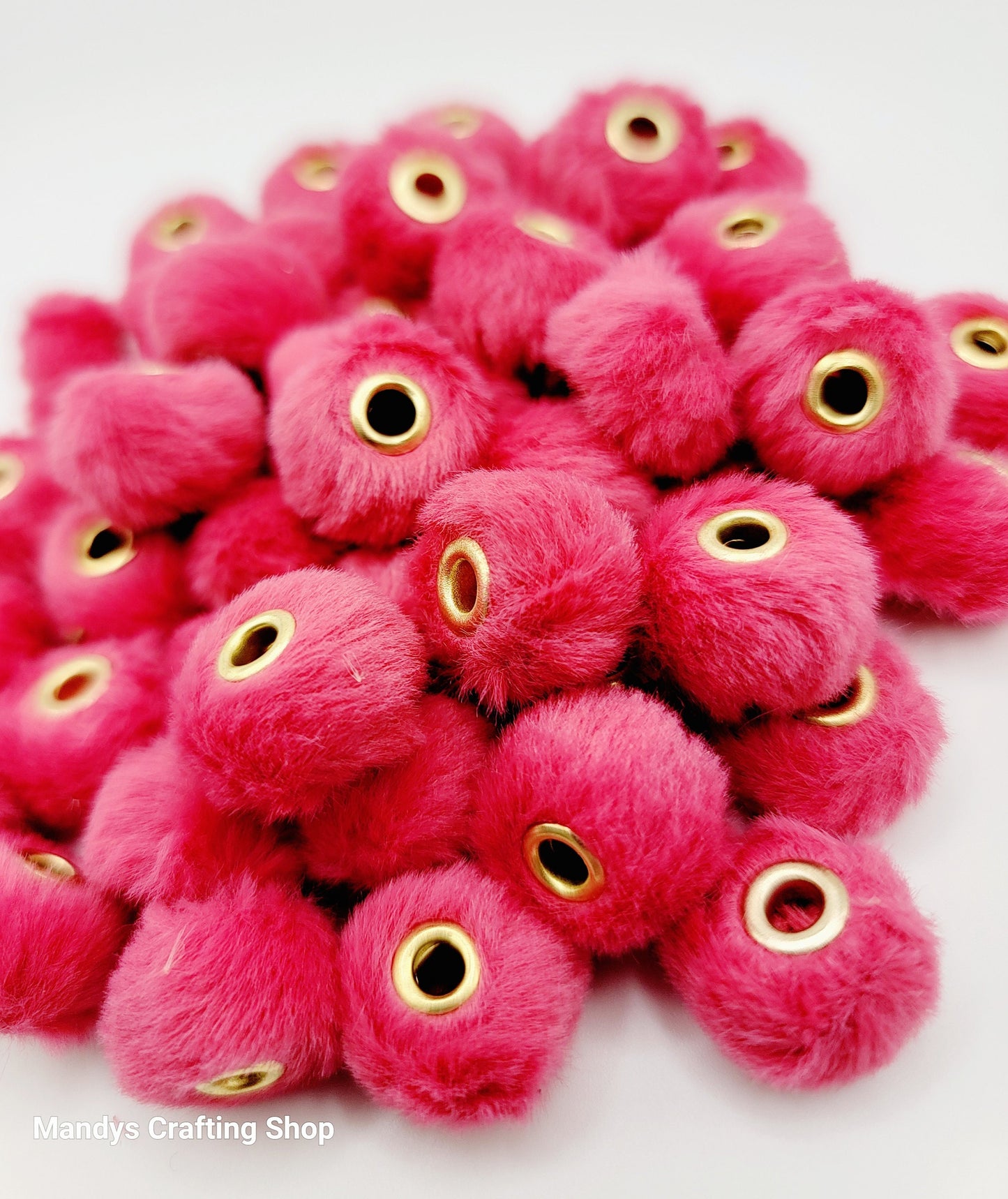 Strawberry Pink Faux Fur Beads – Fuzzy Pom Pom Spacer Beads for Pens, Keychains & DIY Crafts (Set of 10)