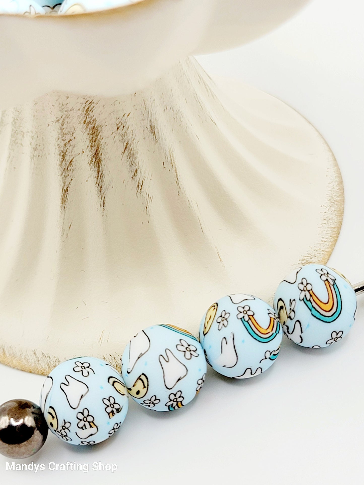 15mm Printed Dental Tooth Beads – Retro Dental Theme Silicone Round Spacer Beads for Pens & Wristlets