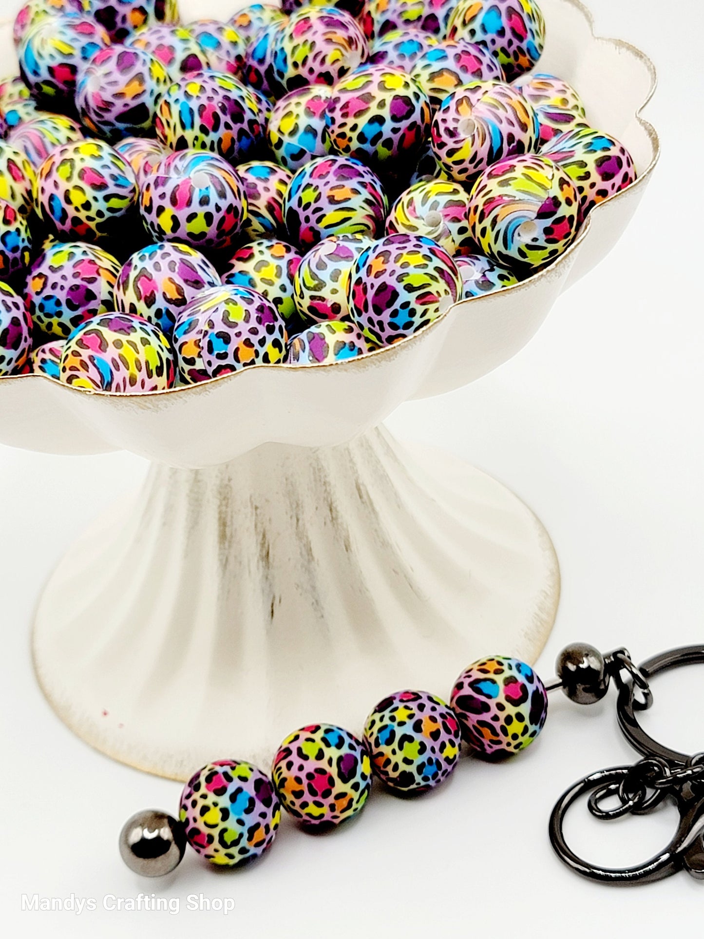 15mm Printed Rainbow Leopard Print Silicone Bead – Round Animal Beads for Pens & Wristlets