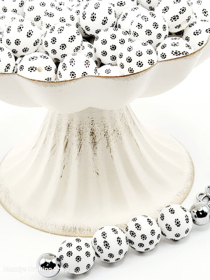 15mm Printed White & Black Daisy Floral Silicone Bead – Round Flower Beads for Pens & Wristlets
