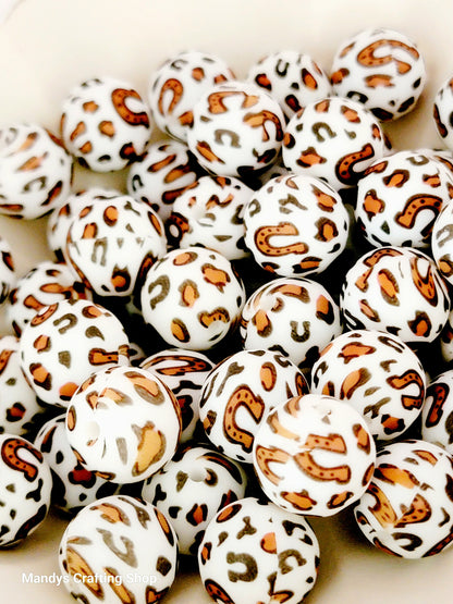 15mm Horseshoe Leopard Print Silicone Bead – Western Animal Print Round Spacer Beads for Pens & Wristlets