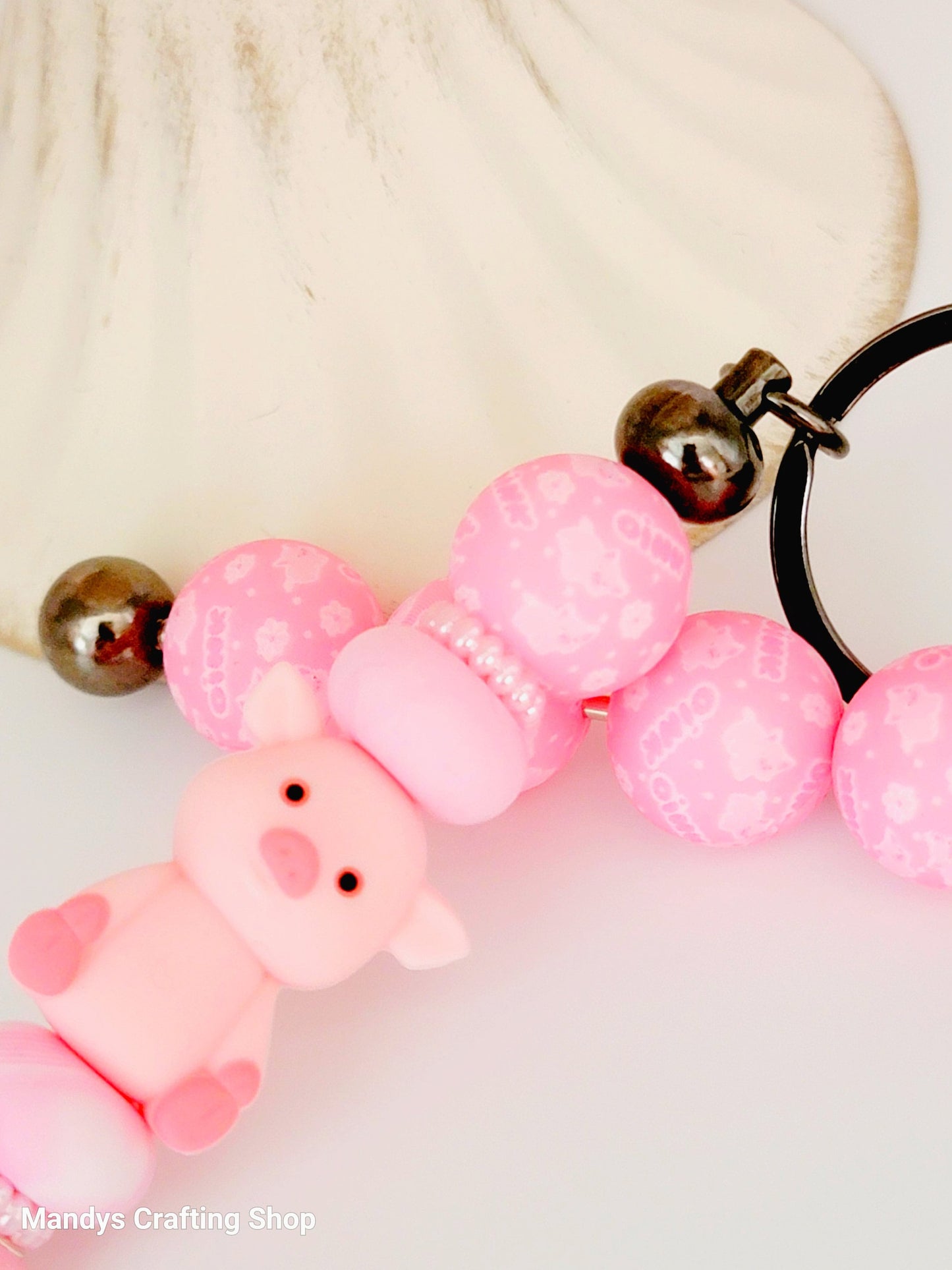 15mm Printed Pink Pig Silicone Bead – Round Farm Animal Spacer Beads for Pens & Wristlets