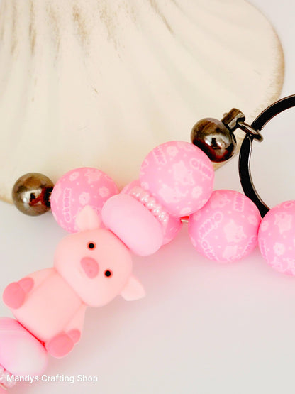 15mm Printed Pink Pig Silicone Bead – Round Farm Animal Spacer Beads for Pens & Wristlets