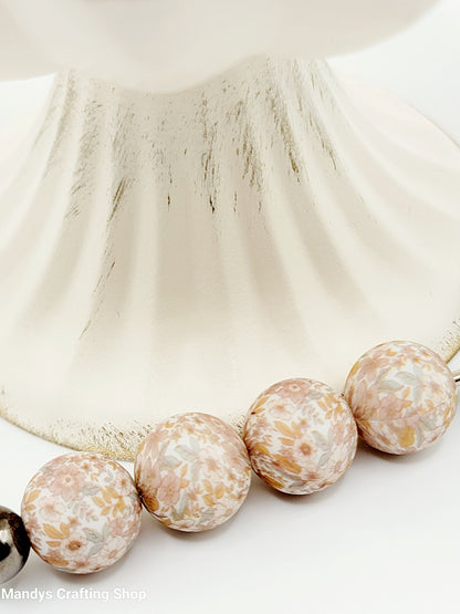 15mm Printed Brown Garden Print Silicone Bead – Floral Round Beads for Pens & Wristlets