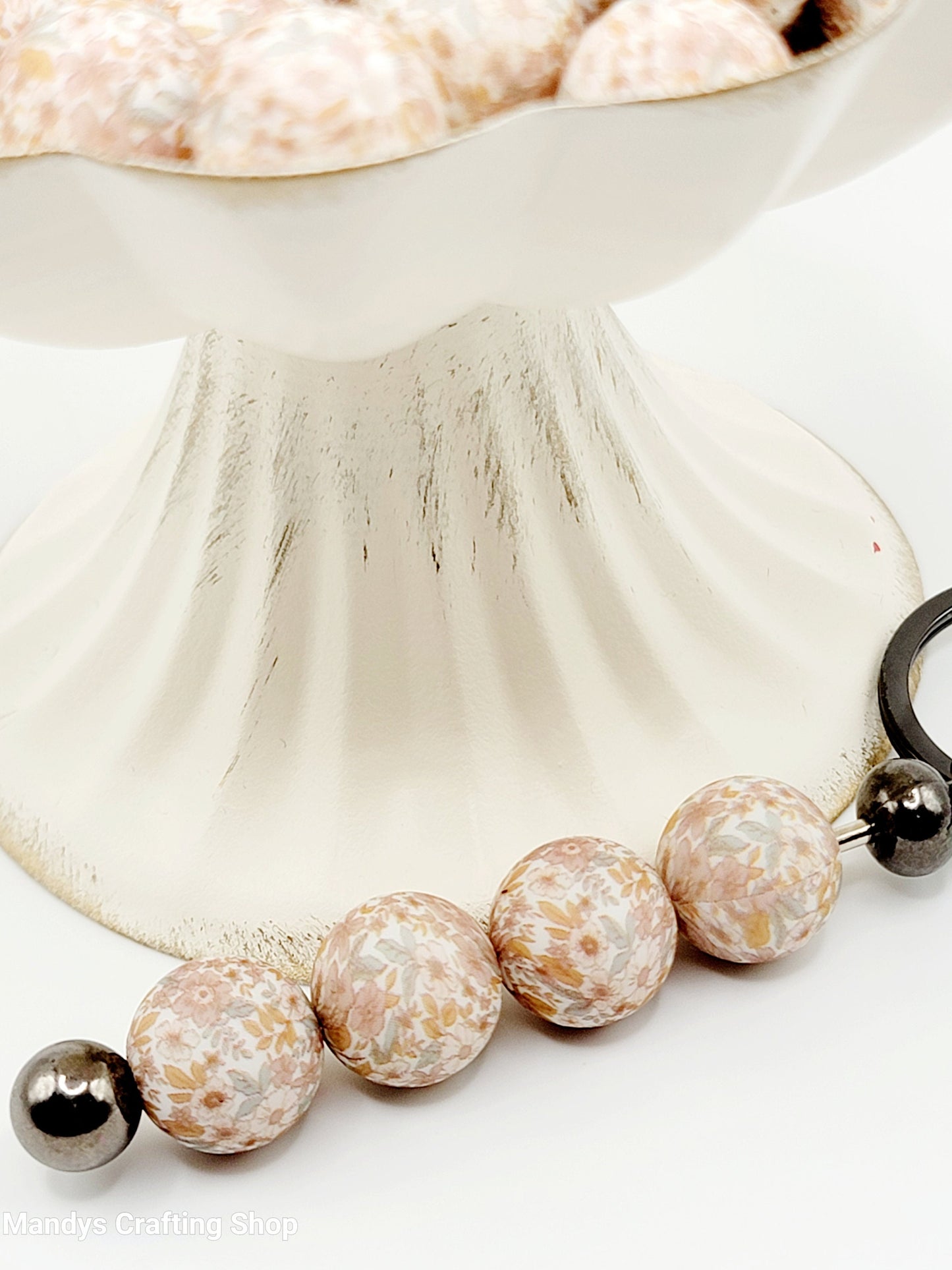 15mm Printed Brown Garden Print Silicone Bead – Floral Round Beads for Pens & Wristlets