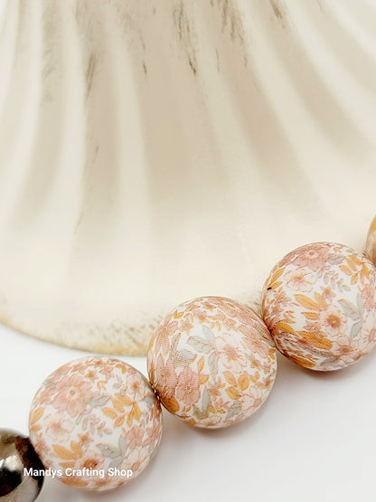 15mm Printed Brown Garden Print Silicone Bead – Floral Round Beads for Pens & Wristlets