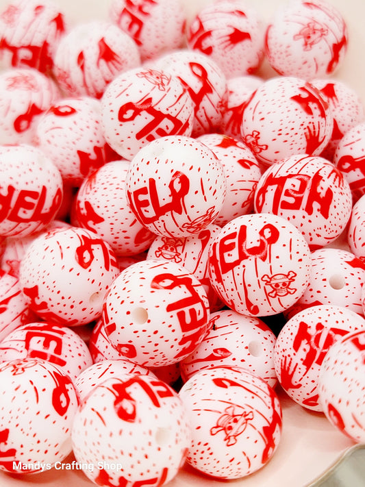 15mm Printed Help Blood Splatter Silicone Beads – Horror Halloween Round Beads for Pens & Wristlets