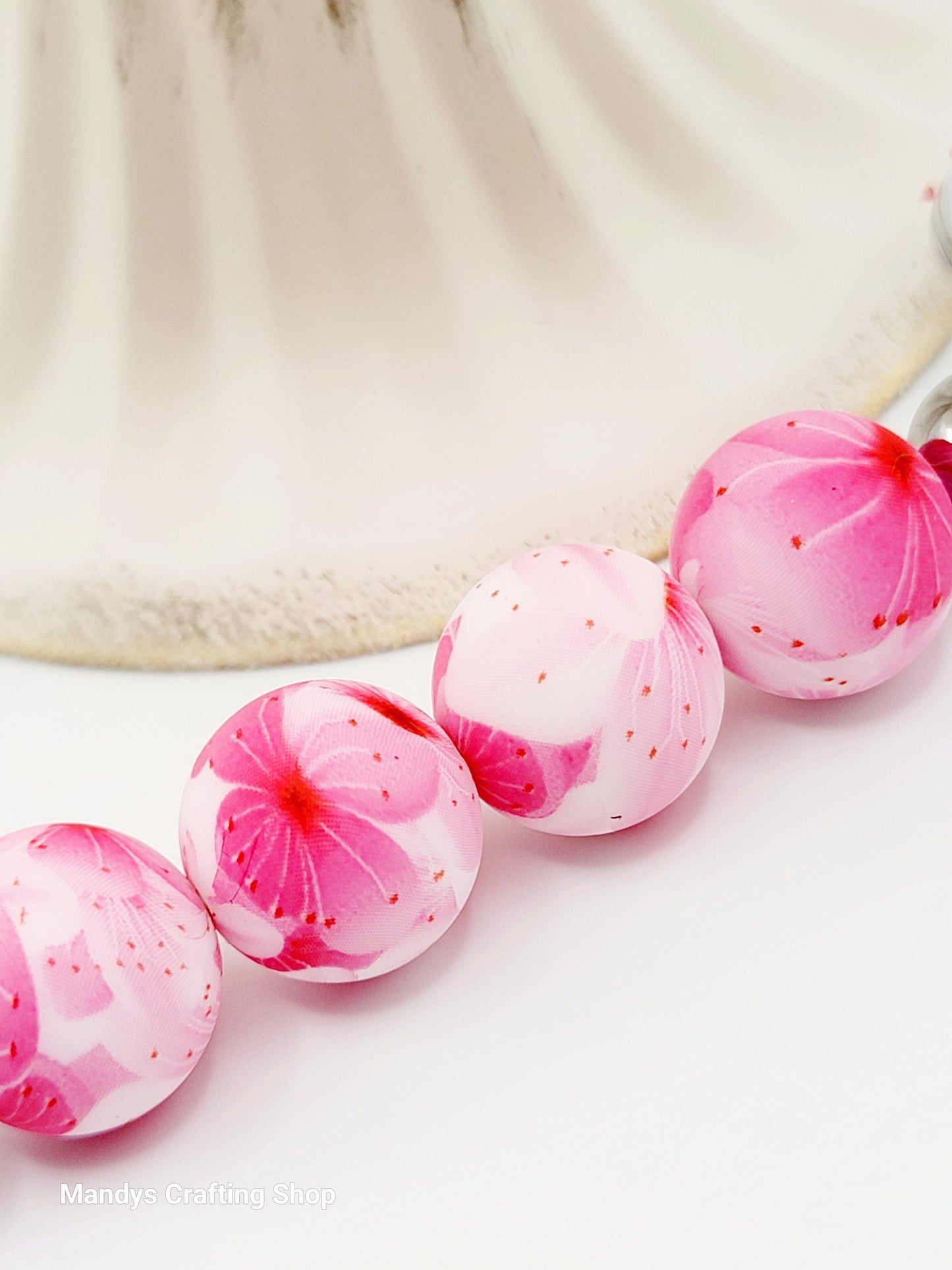 15mm Printed Pink Sakura Flower Print Silicone Bead – Pink Floral Round Beads for Pens & Wristlets