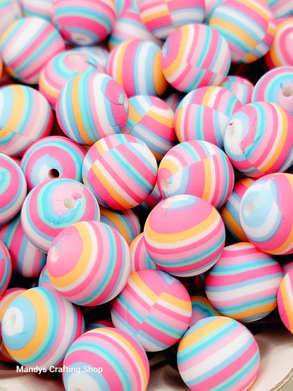15mm Printed Rainbow Sherbert Stripe Silicone Bead – Round Colorful Beads for Pens & Wristlets