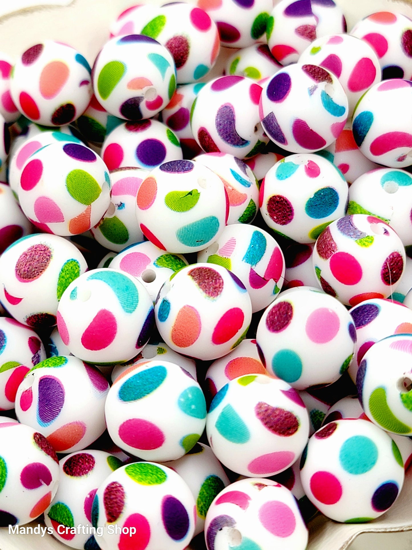 15mm Printed Rainbow Large Dot Print Silicone Bead – Pattern Round Beads for Pens & Wristlets