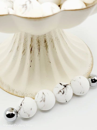 15mm Printed White & Black Marble Swirl Silicone Bead – Print Round Spacer Beads for Pens & Wristlets
