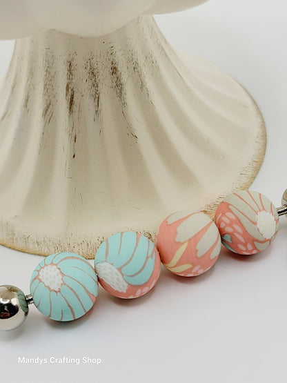15mm Printed Coral Turquoise Floral Print Silicone Bead – Round Flower Beads for Pens & Wristlets